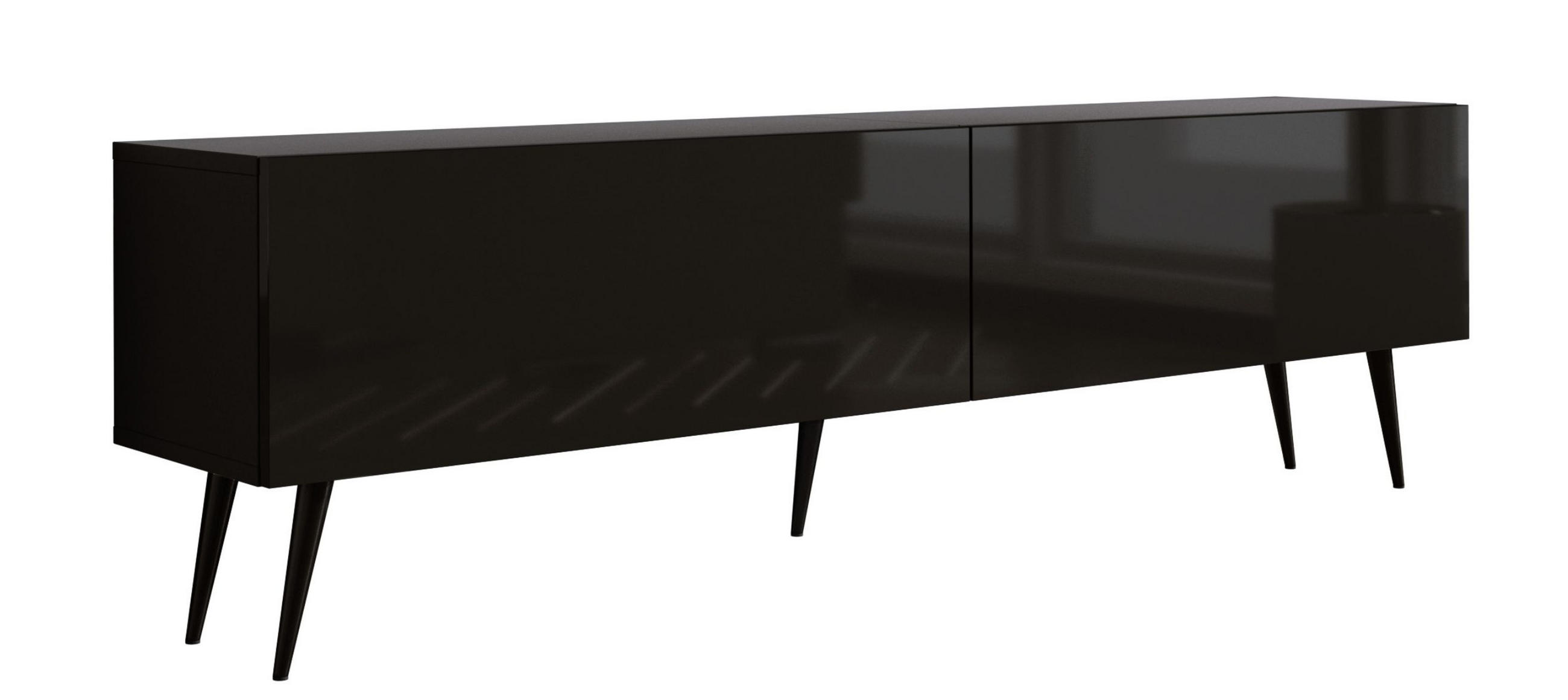 TV-SCHRANK : Mattschwarz / Glanz Schwarz, Schwarze Beine, 170 x 52 x 32 cm - Schwarz Hochglanz/Schwarz, Holzwerkstoff/Metall (170/52/32cm) - 3XE LIVING