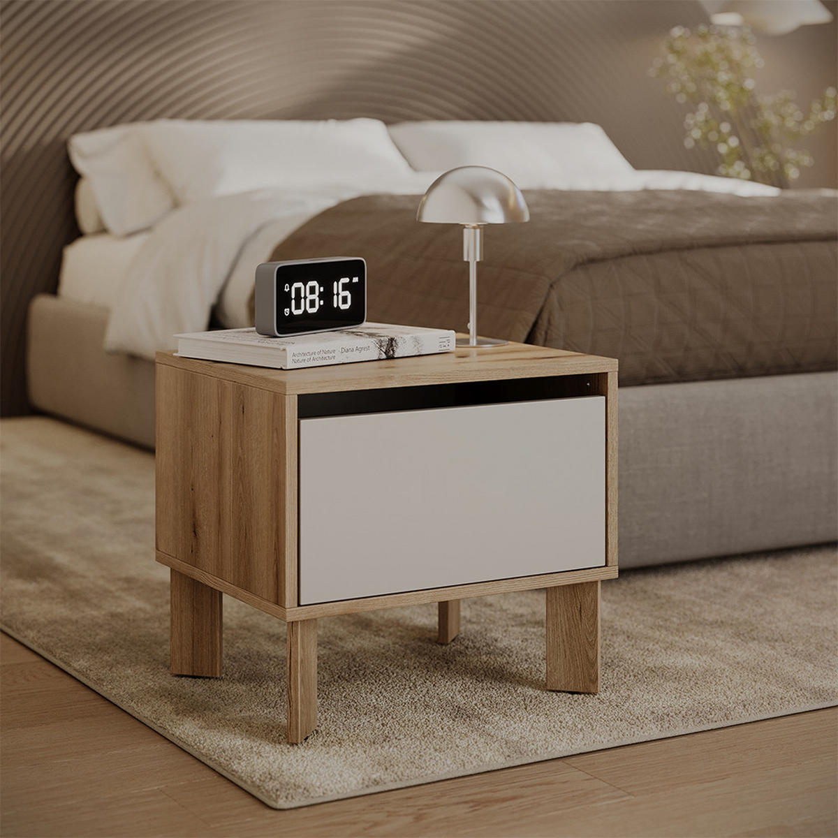 NACHTTISCH Monti, Eiche Evoke/Cashmere, 48.2 x 44 cm 2er Set - Kaschmir/Eiche Artisan, Holzwerkstoff (48.2/44/40cm) - Vicco