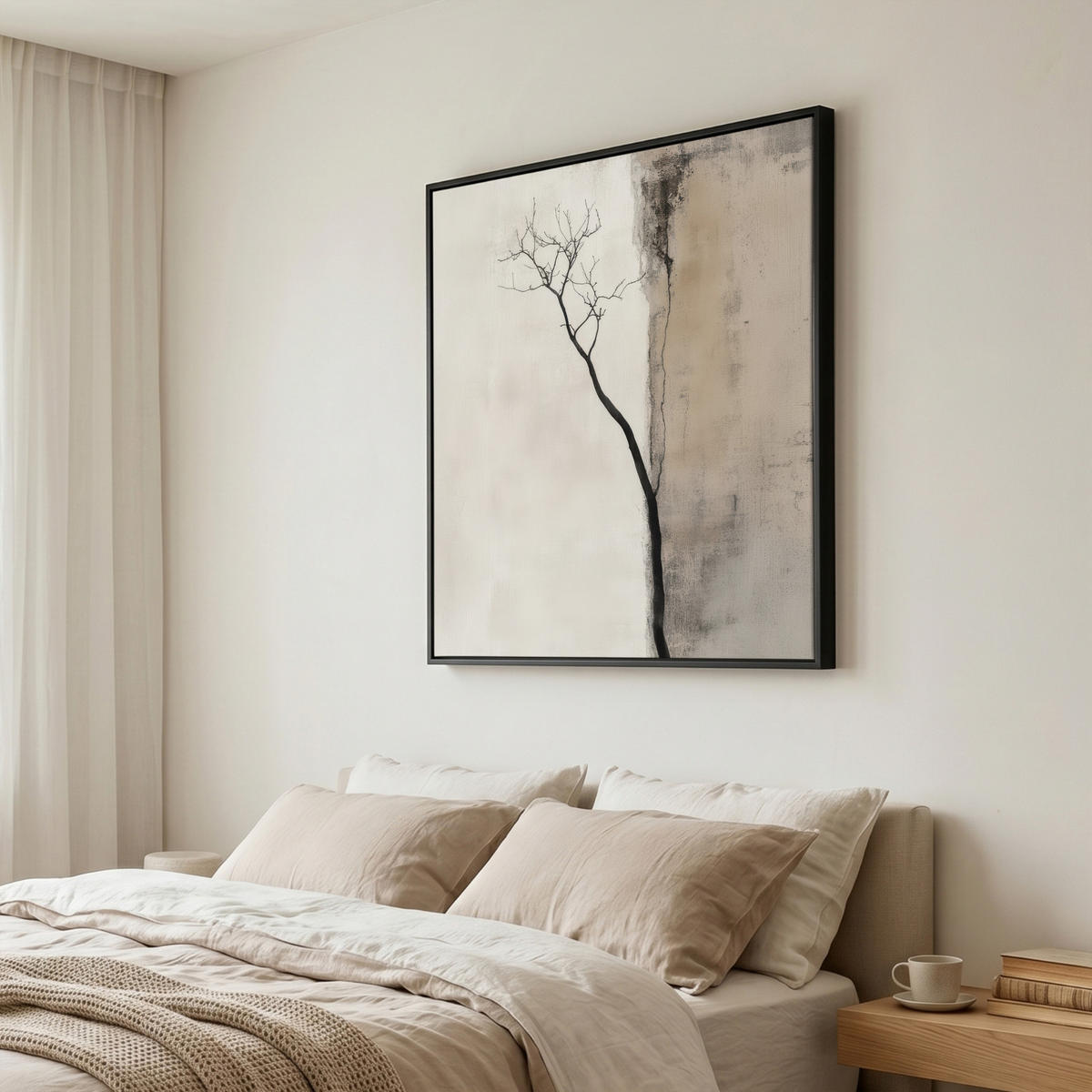 LEINWAND Bilder mit Rahmen - Wabi sabi - Pflanze - Beige - 90x90 - Taupe, Textil (90/90cm) - MuchoWow