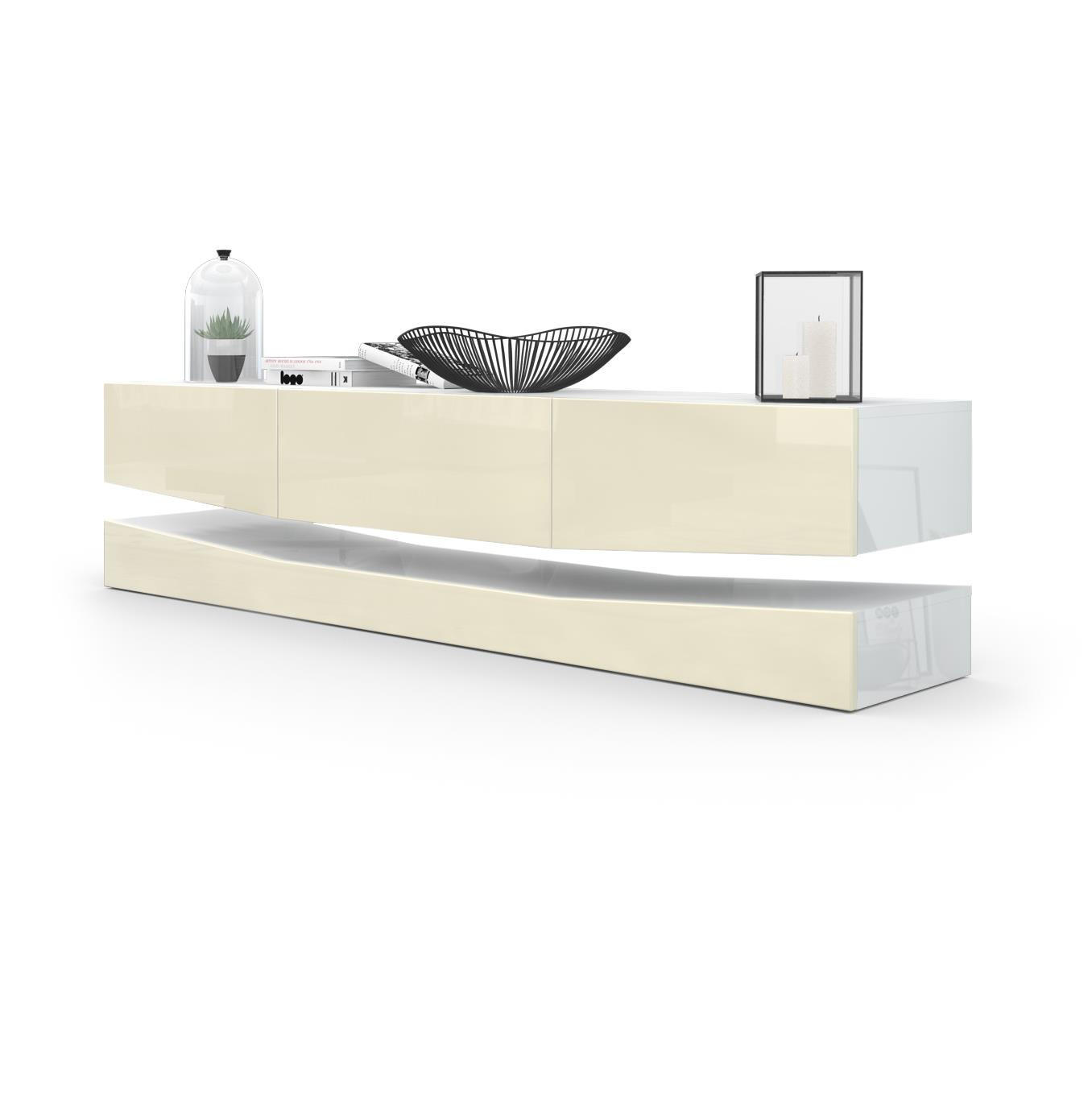 LOWBOARD City Fronten in Creme Hochglanz - Creme, Holzwerkstoff (178/48/39cm) - Vladon