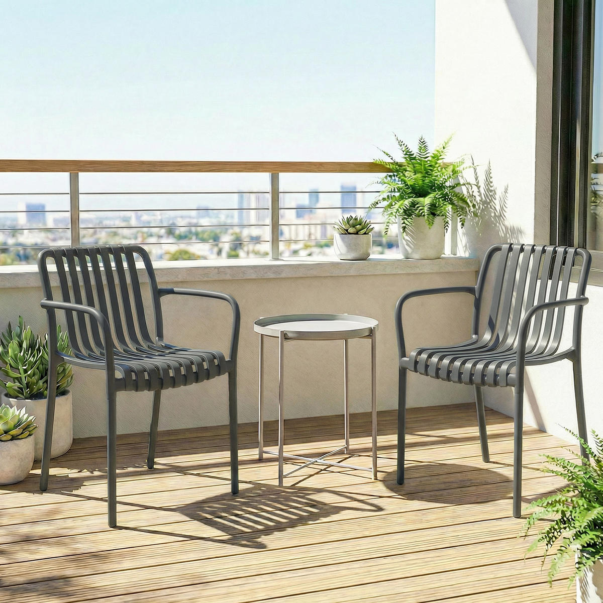 GARTENSTÜHLE 4er Set Stapelbare Terrassenstühle mit Lamelldesign Armlehnen, Ergonomisch Dunkelgrau - Dunkelgrau, Kunststoff (58.5/81.5/55cm)