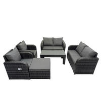 GARTENSOFA SET mit LIEGESTUHL Polyrattan 7-Sitzer Dunkelgrau - Dunkelgrau/Grau, Glas/Kunststoff - Fimous