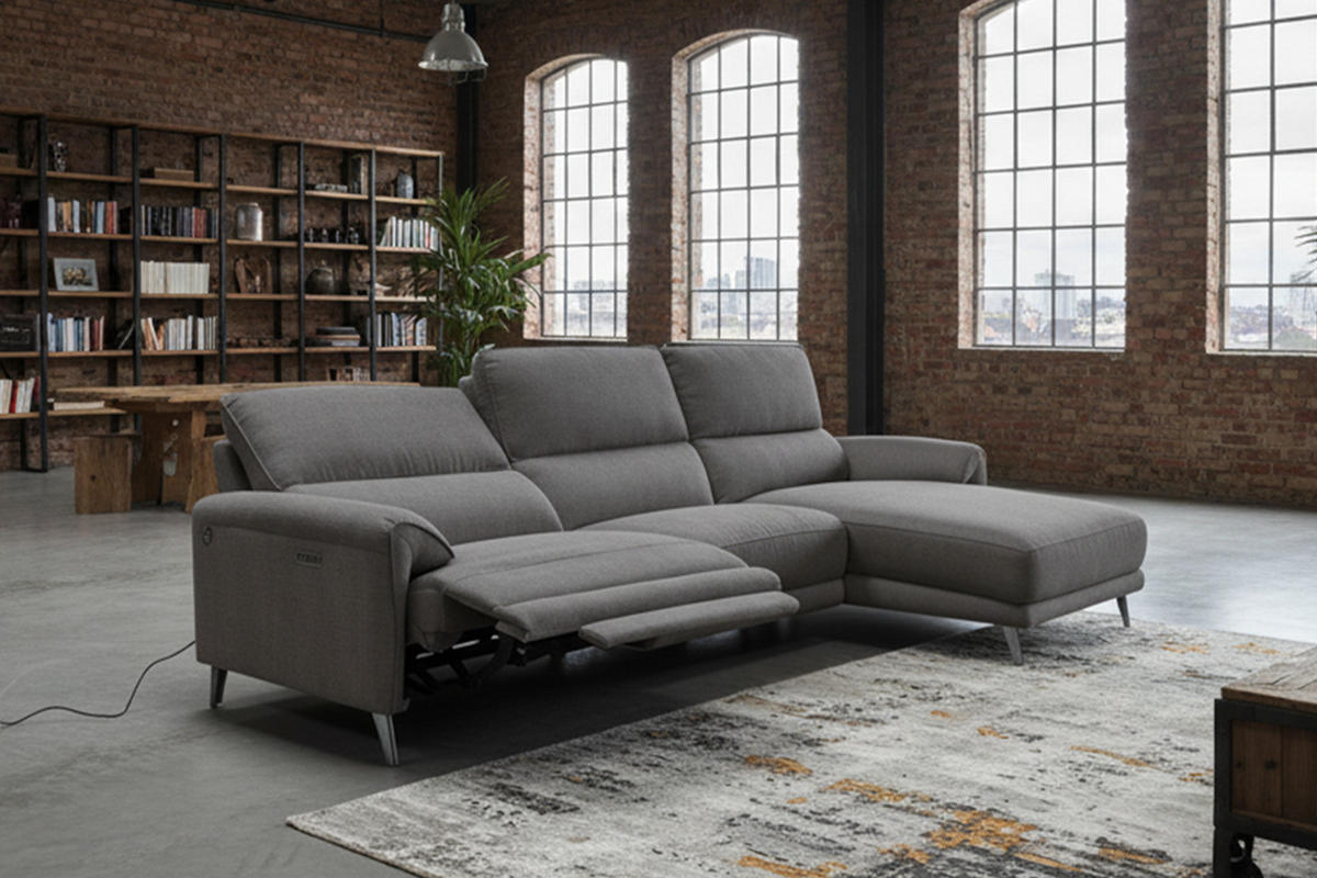 ECKSOFA ADRIANA Anthrazit Flachgewebe Relaxfunktion - Anthrazit/Schwarz, Textil/Metall (280/163cm) - KAWOLA