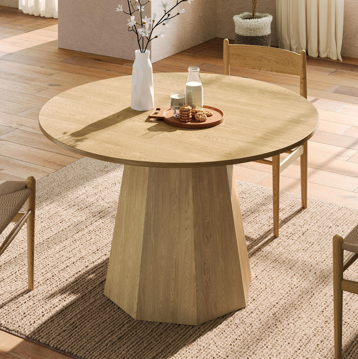 ESSTISCH aus MDF 120x120 cm Eichefarben rund für 4-6 Personen im skandinavischen Stil - Eichefarben, Holzwerkstoff (120/120/75cm) - Modfu
