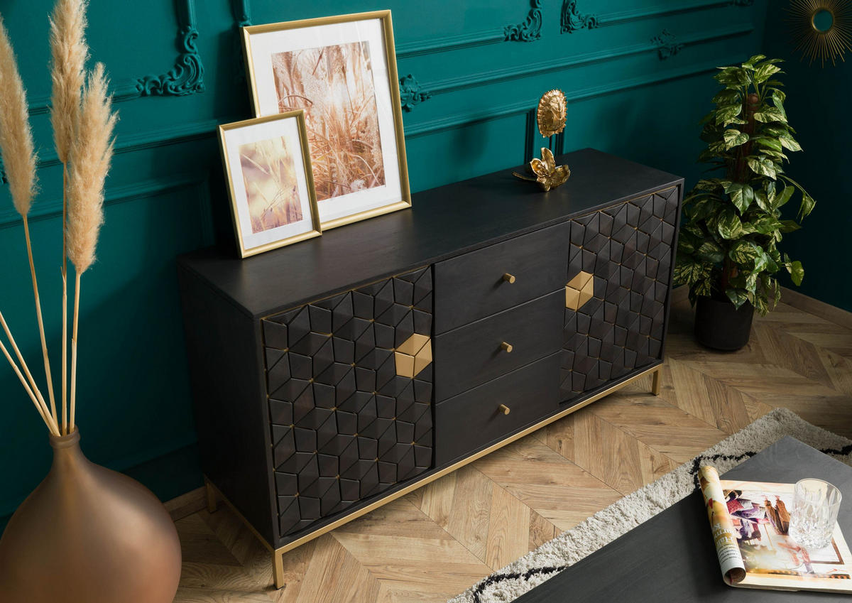 SIDEBOARD Mango 146x40x77 grau geölt DIAMOND #122 - Grau, Holz (146/77/40cm) - Massivmoebel24