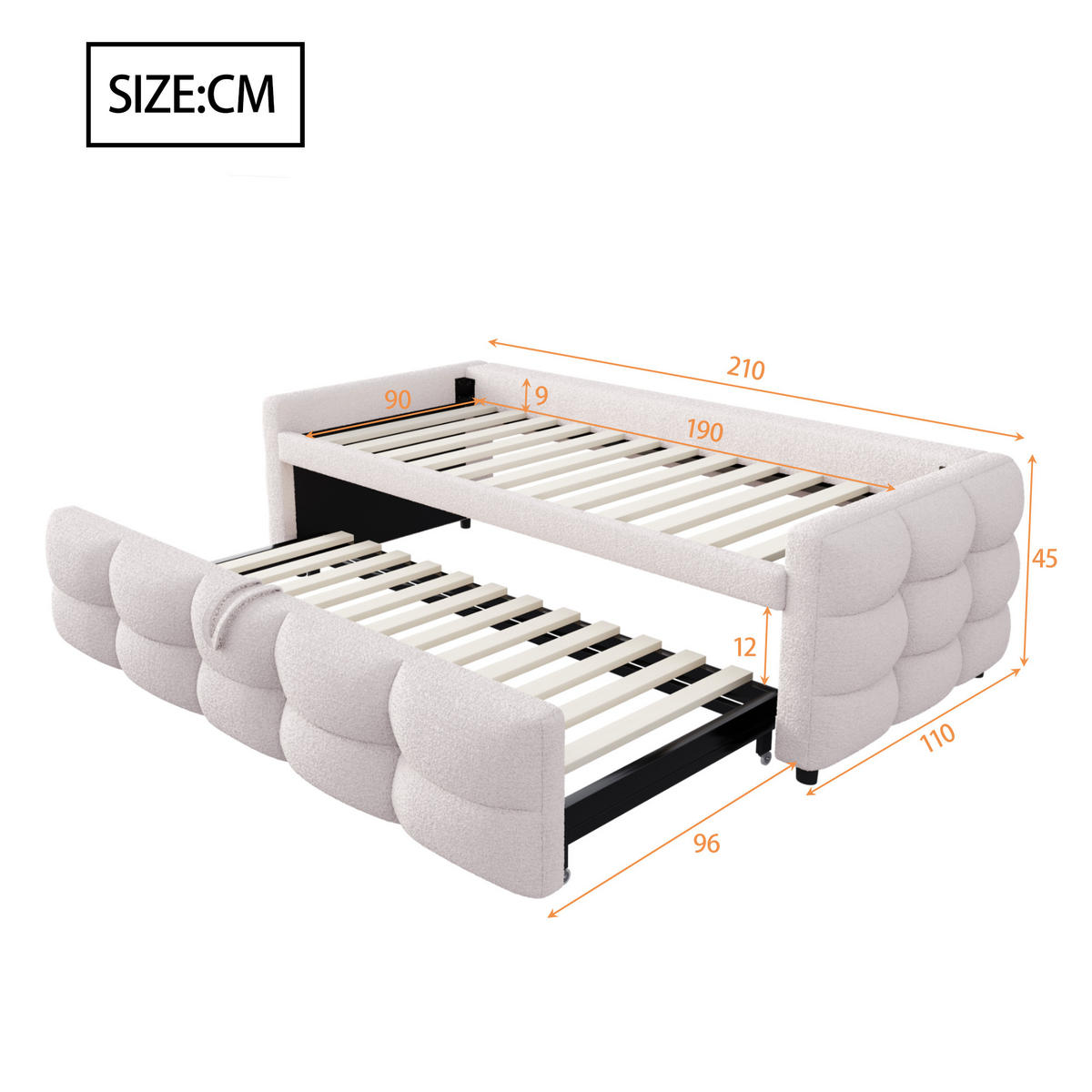 POLSTERBETT 90/190 cm beige aus Samt mit Ausziehfunktion - Beige, Textil (90/190cm) - OKWISH