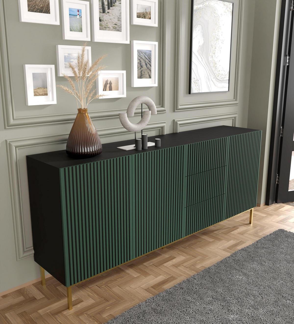 SIDEBOARD SCHWARZ - Goldfarben/Schwarz, Holzwerkstoff (200/87/42cm) - FURNLUX