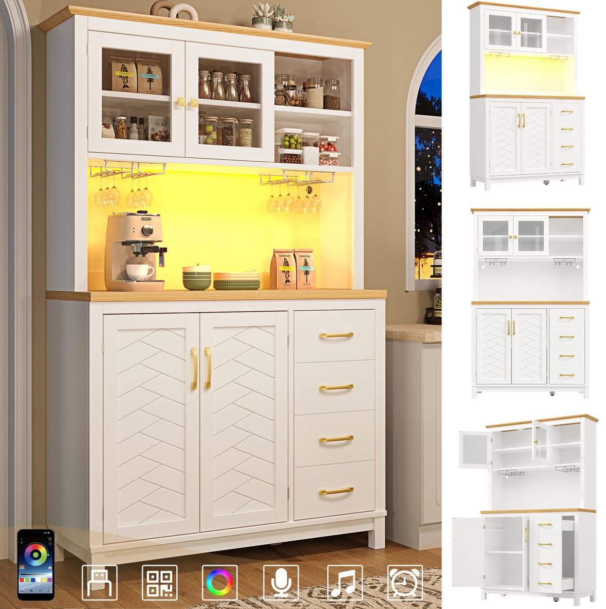 BUFFETSCHRANK mit LED 105,5x40x180 cm MDF Weiß - Weiß, Holzwerkstoff (40/180/105.5cm) - Meubliv