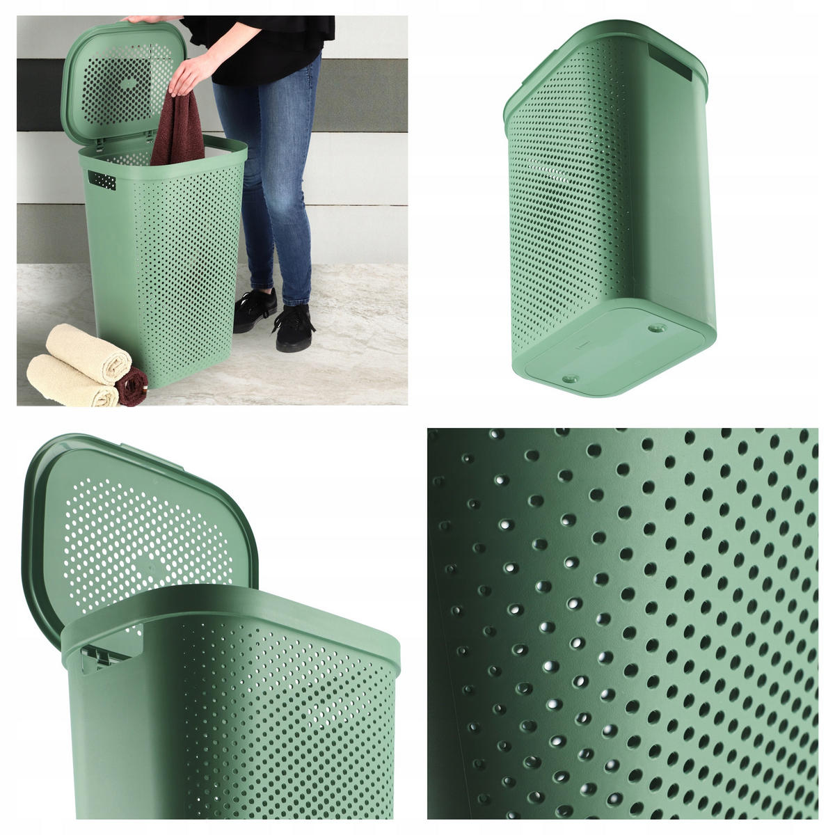 WÄSCHEKORB mit Deckel 60L grün - Grün, Kunststoff (44/61cm) - KADAX