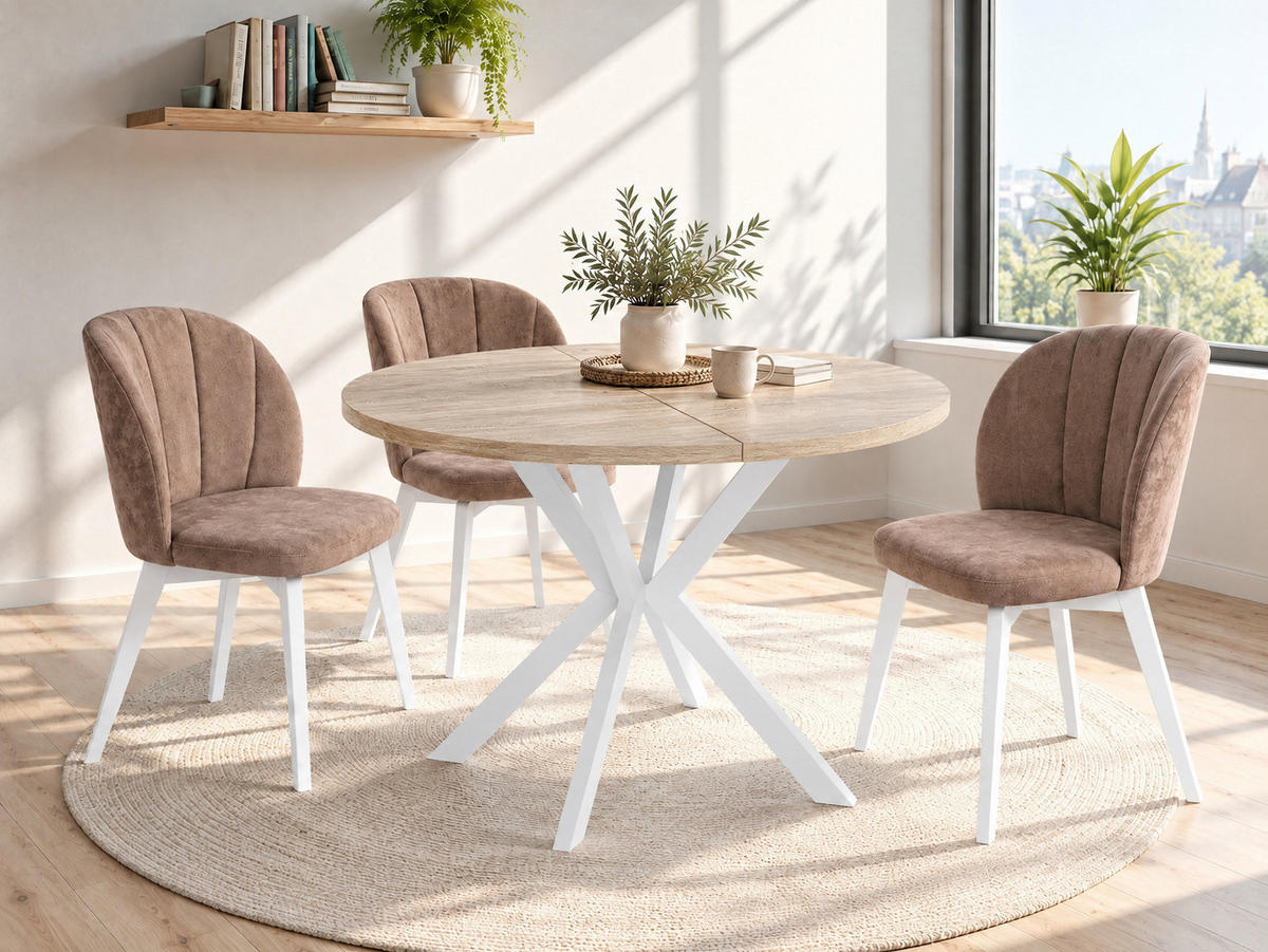 ESSTISCH Della runder ausziehbarer, Sonoma Eiche 120-200/120/76 cm - Braun/Weiß, Holzwerkstoff/Metall (120/200/76cm) - WFL GROUP