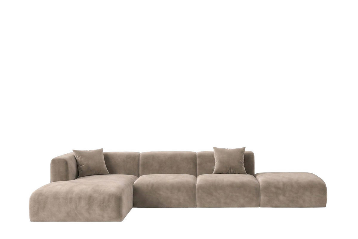 ECKSOFA L-Form Mit Hocker, Velvet-Stoff Bluvel, Latte, Links, GRETA - Hellbraun, Holz (386/179cm) - Kaiser Möbel