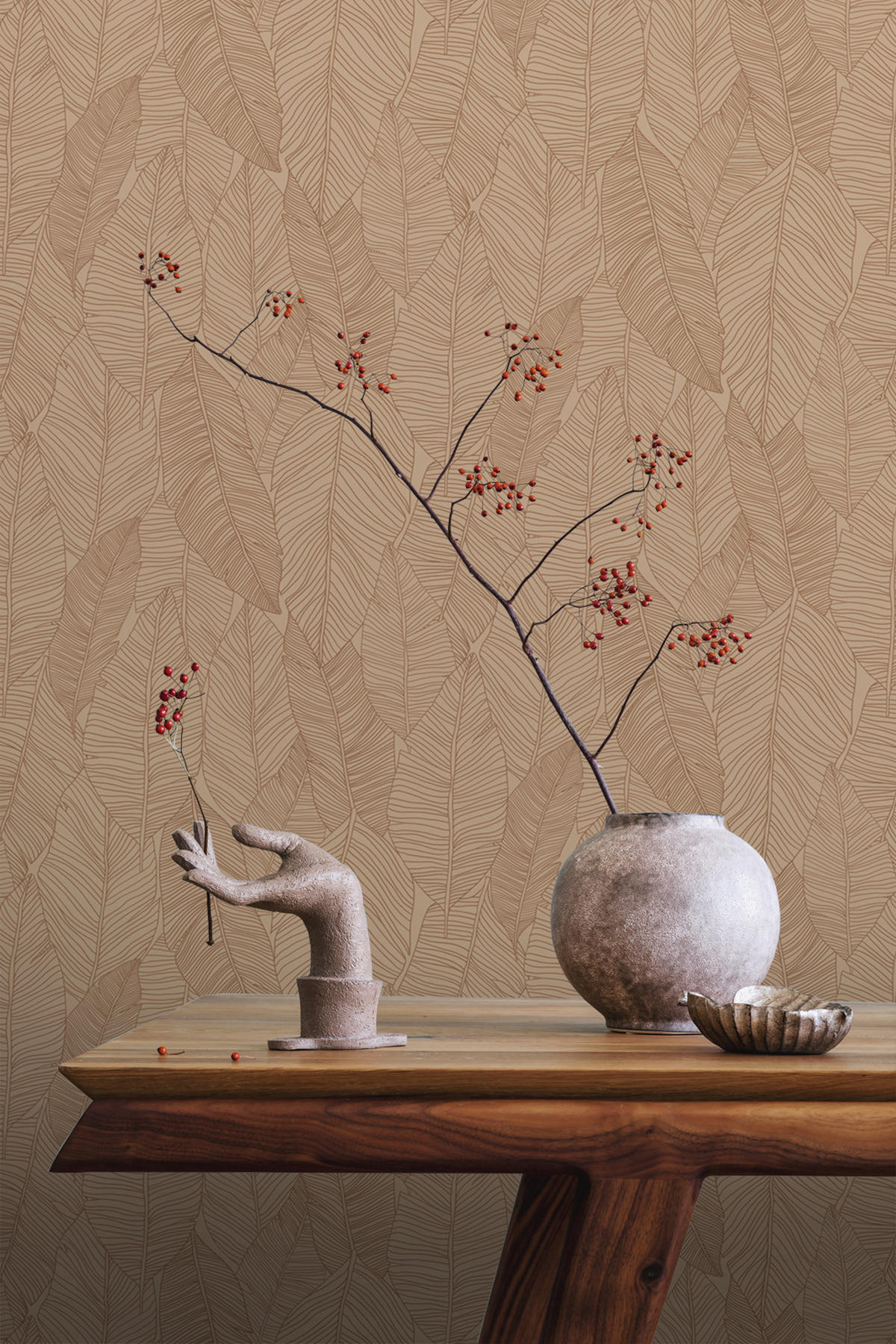 TAPETE gezeichnete Blätter 53 cm x 10.05 m - Terracotta, Papier (53/1000cm) - ESTAhome