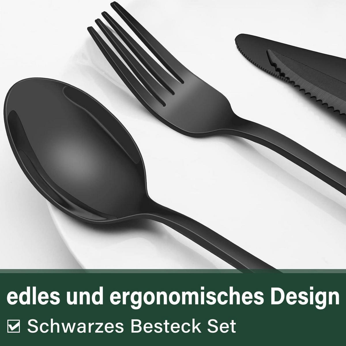 BESTECKSET 30-teilig Schwarz Edelstahl - Schwarz, Metall