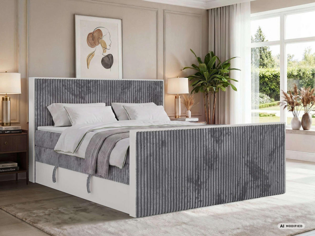 BOXSPRINGBETT TRAVIT KING DUO 160/200 - Grau Cord - Topper T25 - H3 - Schwarz/Grau, Kunststoff/Textil (160/200cm) - MKS