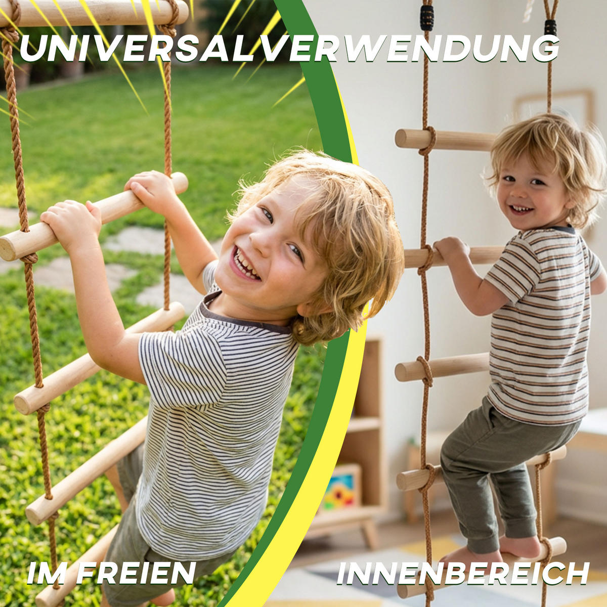 NINJA-WARRIOR PE-Seil Massivholz Naturholz - Naturfarben, Holz (3.5/40cm) - AIYAPLAY