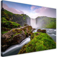 LEINWANDBILD Landschaft Wasserfall Berge Natur 120x80cm - Grün, Textil (120/80cm) - Feeby