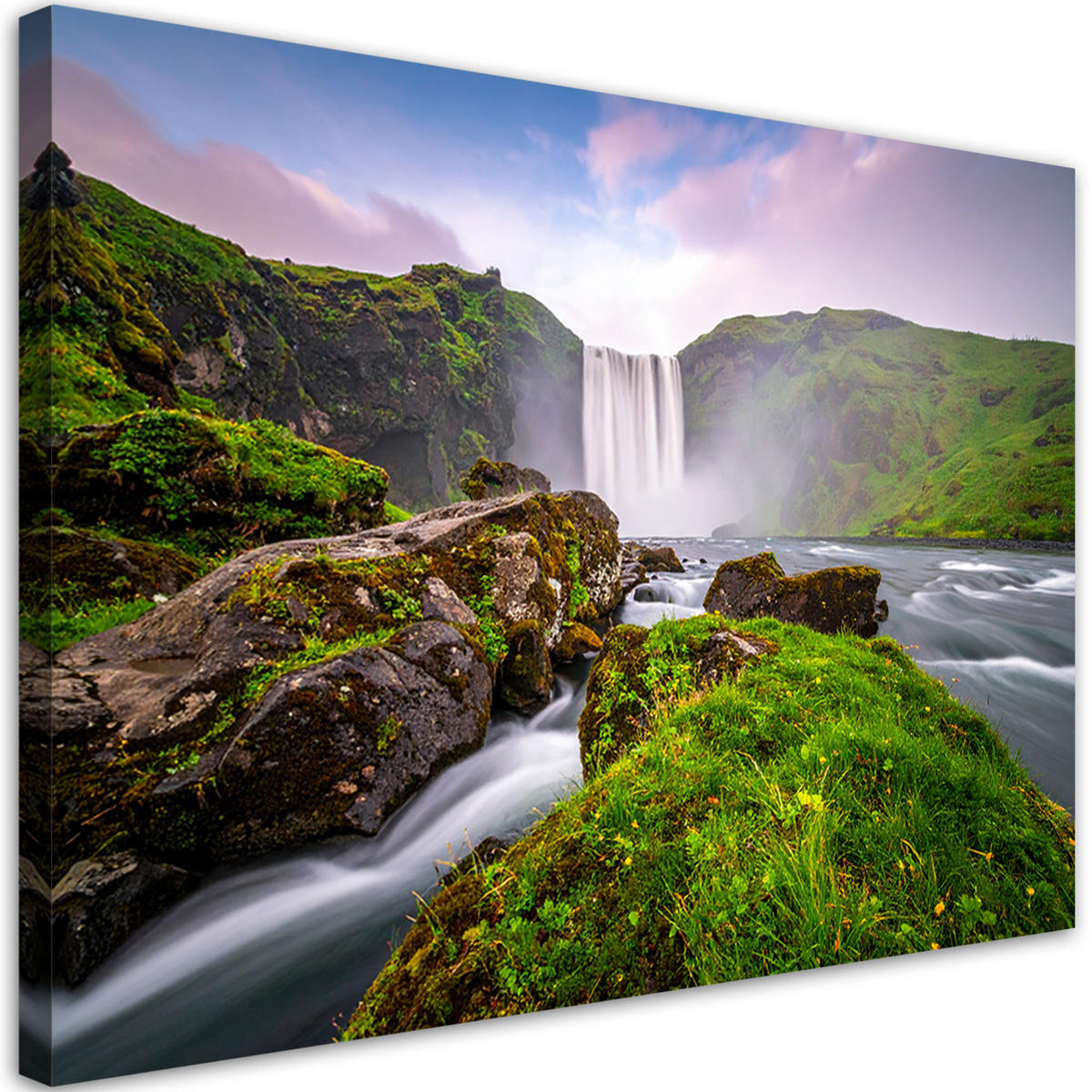 LEINWANDBILD Landschaft Wasserfall Berge Natur 120x80cm - Grün, Textil (120/80cm) - Feeby