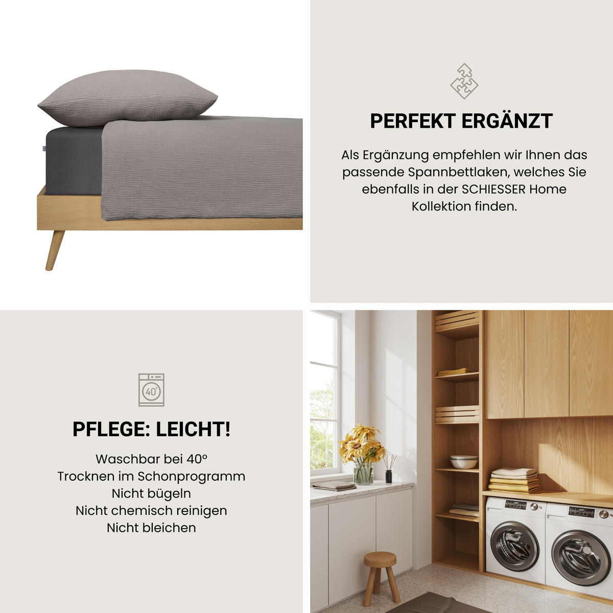 BETTWÄSCHESET Molly - Musselin - 2-teilig - 135 x 200 cm - Grau - Grau, Textil (135/200cm) - SCHIESSER