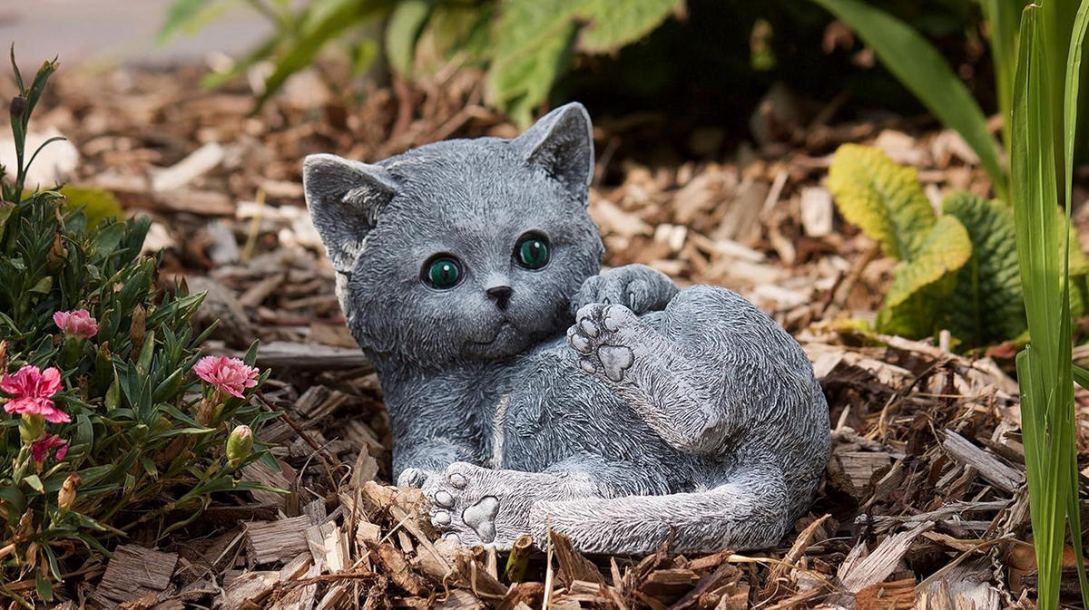 STEINFIGUR Katze Bella spielend massiver Steinguss Frostfest - Grau, Stein (17/13/23cm) - stoneandstyle
