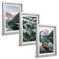 BILDER SET 3er Set - 20x30 cm Silberner Rahmen - Bergsee, Boot, Waldnebel - Silberfarben, Kunststoff (20/30cm) - TULUP