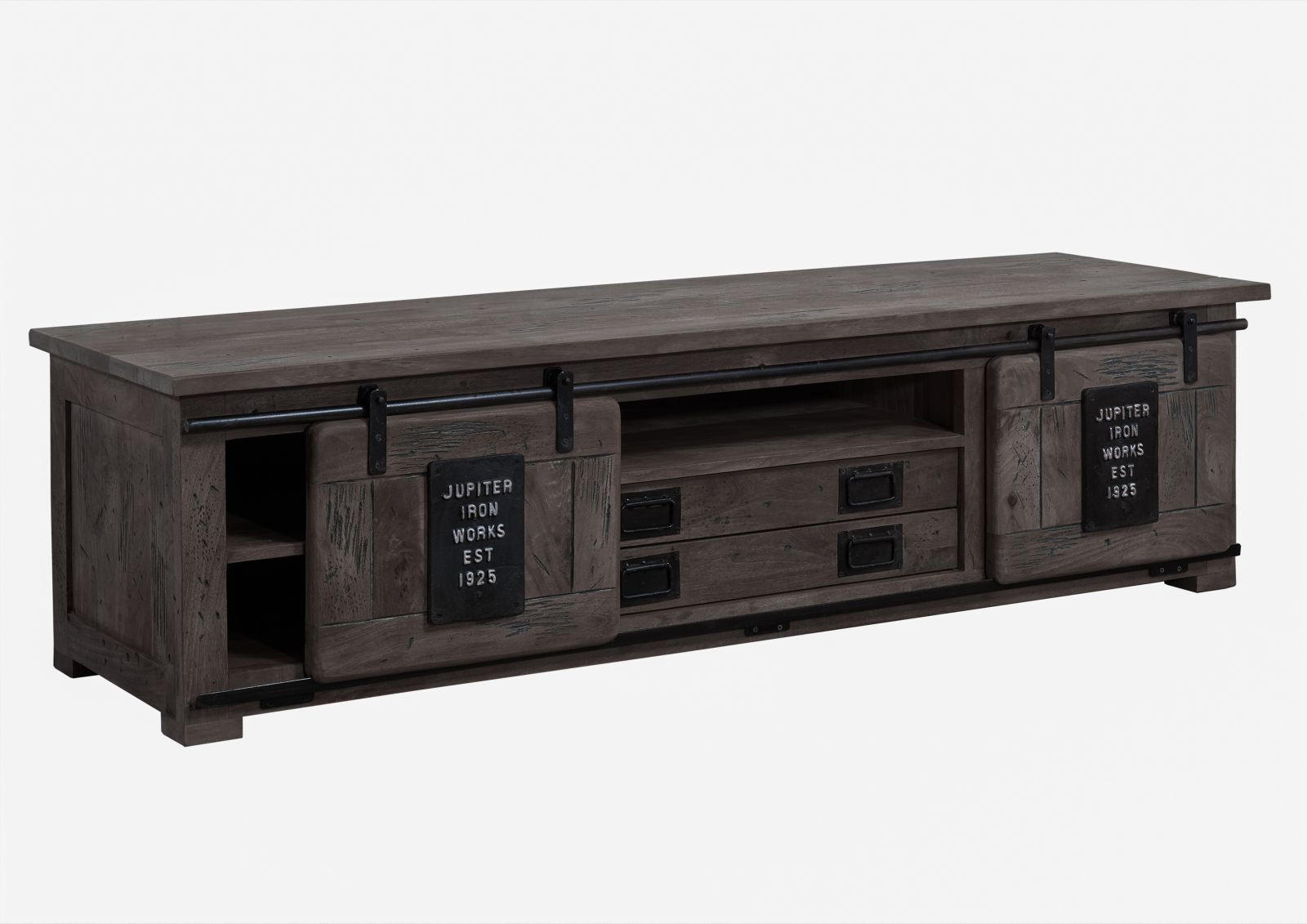 TV-BOARD Mango 180x55x50 grau lackiert RAILWAY #246 - Grau, Holz (180/50/55cm) - Massivmoebel24