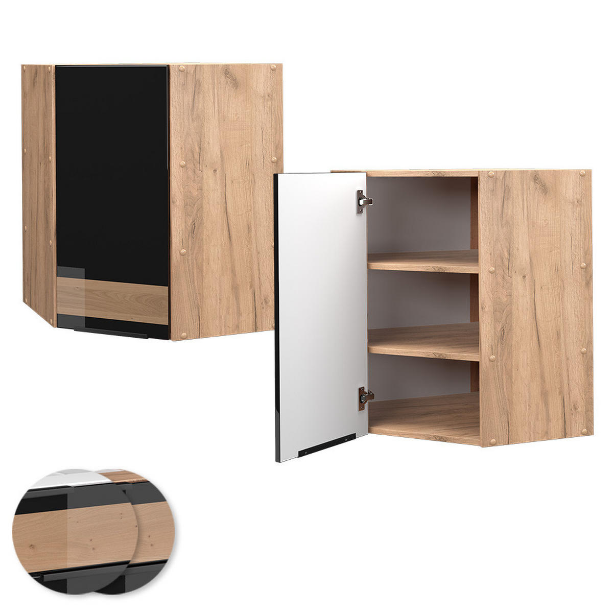 ECKHÄNGESCHRANK Fame-Line Schwarz Eiche hochglanz 57 cm - Honigeiche/Schwarz Hochglanz, Holzwerkstoff (57/72/34.1cm) - Vicco