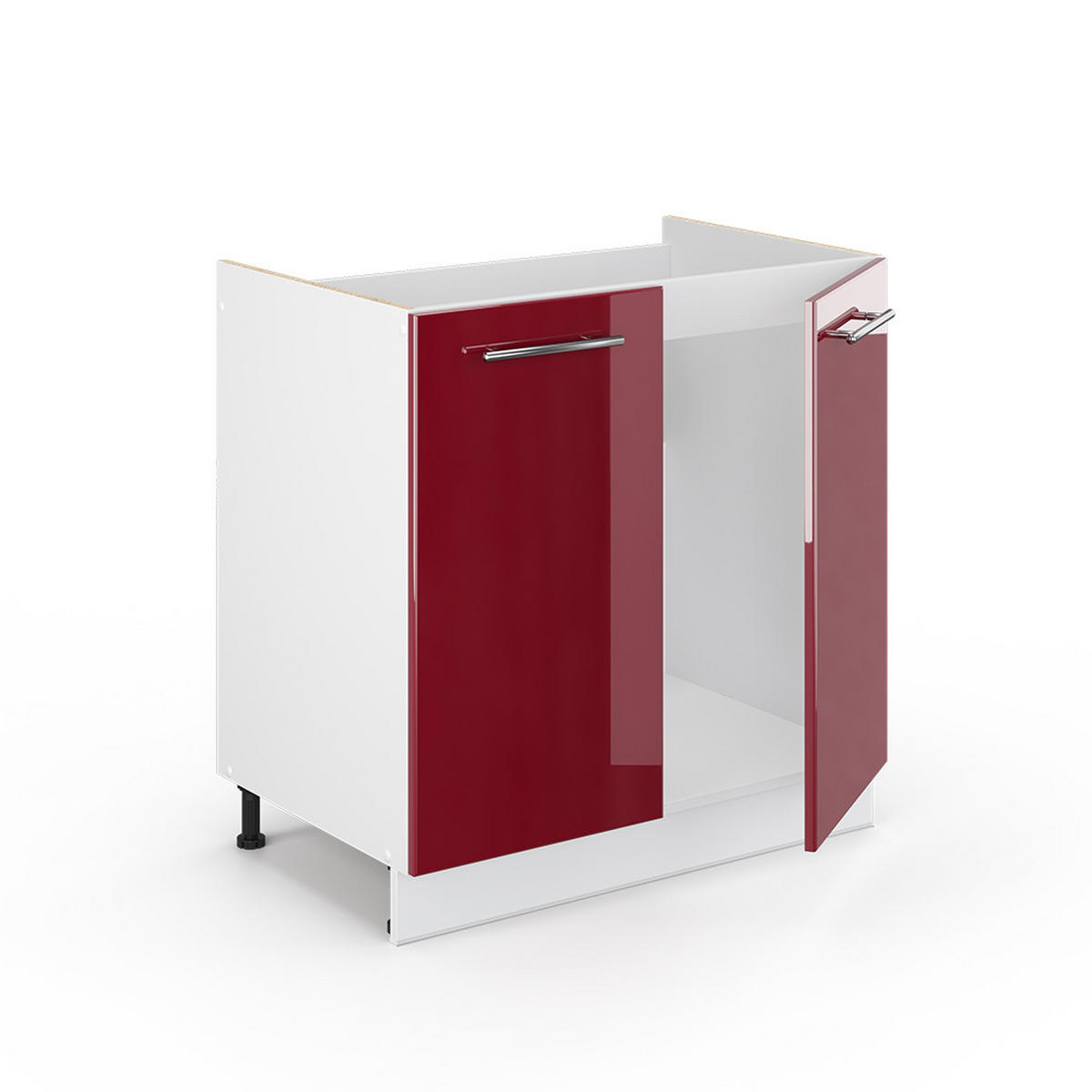 SPÜLENUNTERSCHRANK Fame-Line Bordeaux Hochglanz 80 cm, AP Eiche - Bordeaux/Weiß, Holzwerkstoff (80/82/60cm) - Vicco