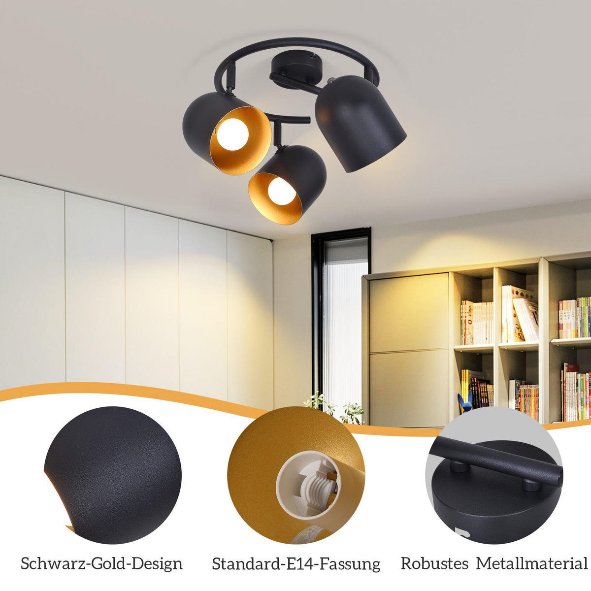 STRAHLER Gera 3-flammig 25/25/21 cm - Schwarz, Metall (25/25/21cm) - Nettlife