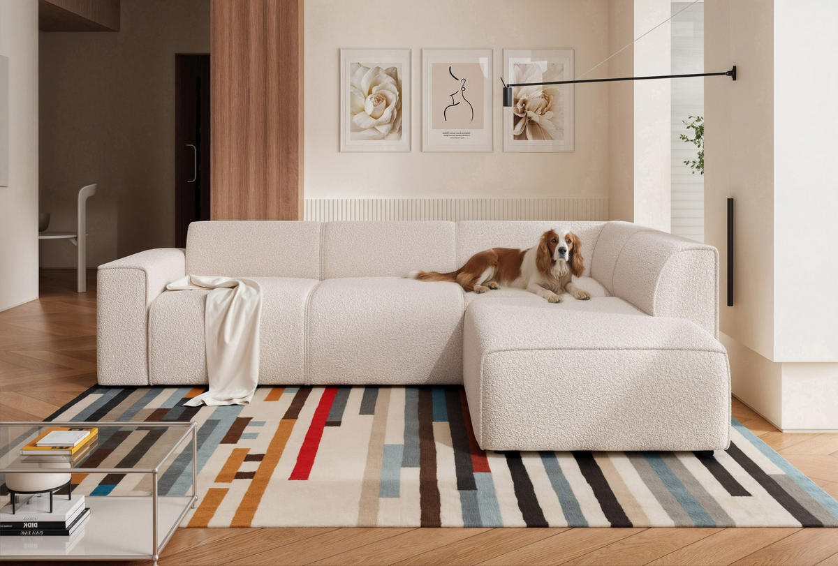 ECKSOFA ZAVO Feiner Mischstoff in Creme - Creme, Holzwerkstoff/Kunststoff (310/218cm) - Idohome