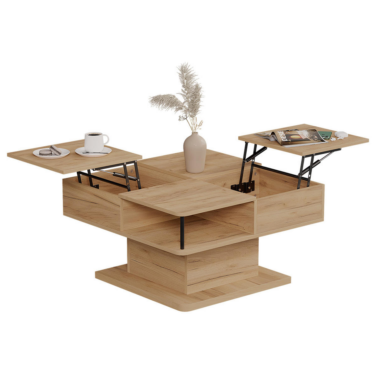 COUCHTISCH Movira Goldkraft Eiche 80 x 45 cm mit Staufächern - Honigeiche, Holzwerkstoff (45/80/80cm) - Vicco