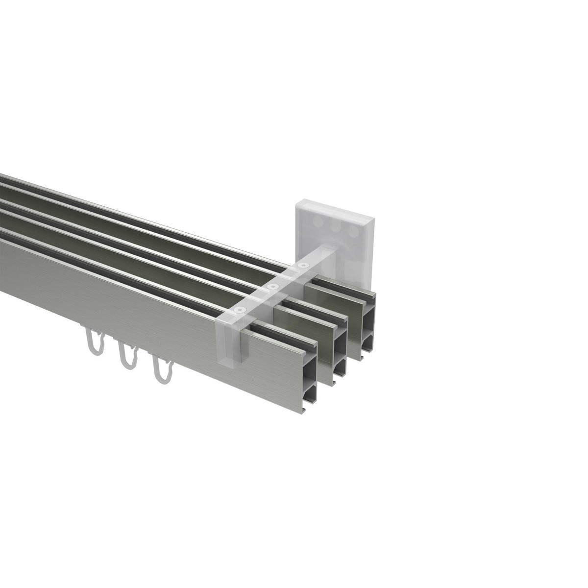 INNENLAUF-GARDINENSTANGEN-SET Smartline Paxo 480 cm (geteilt in 3 x 160 cm), 3-läufig, 14x35 mm Edelstahl-Optik - Edelstahlfarben, Metall (480cm) - INTERDECO