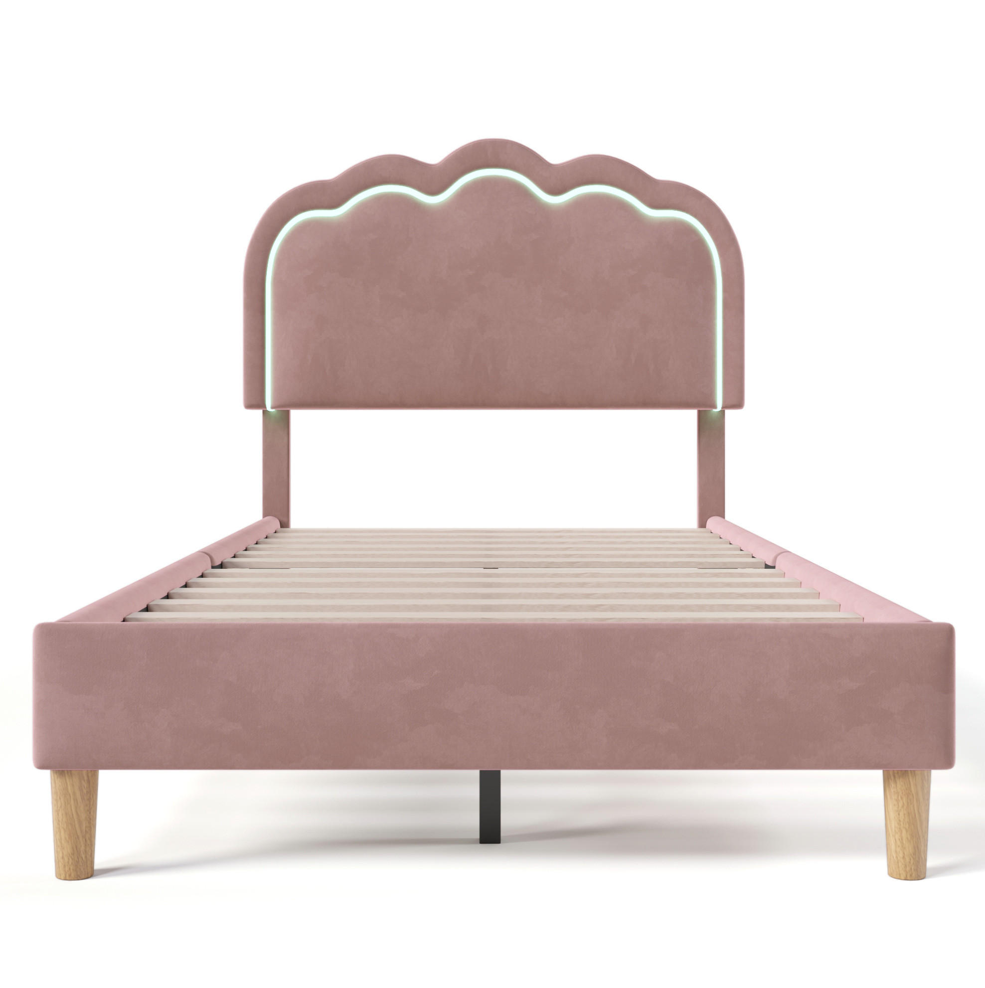 POLSTERBETT 90/200 cm Rosa aus Samt mit LED-Kopfteil - Pink, Textil (90/200cm) - OKMYHOME