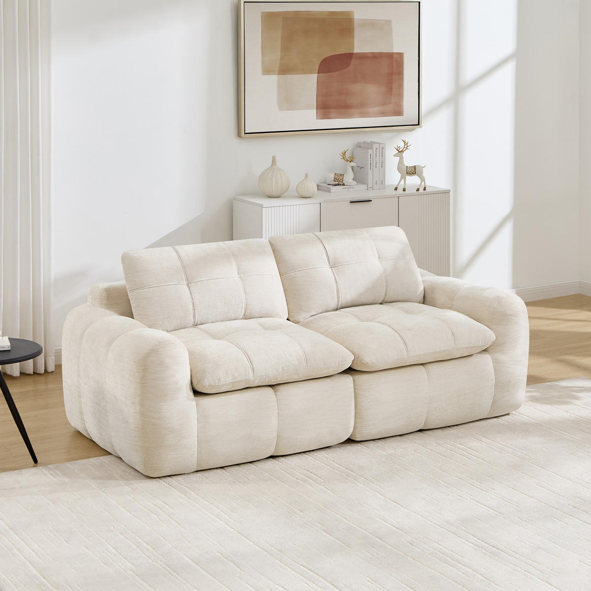 2-SITZER-SOFA DE-34464 quadratische Tuftung und 32D-Schaum Beige - Beige, Textil (97/68/194cm) - ComfortXL
