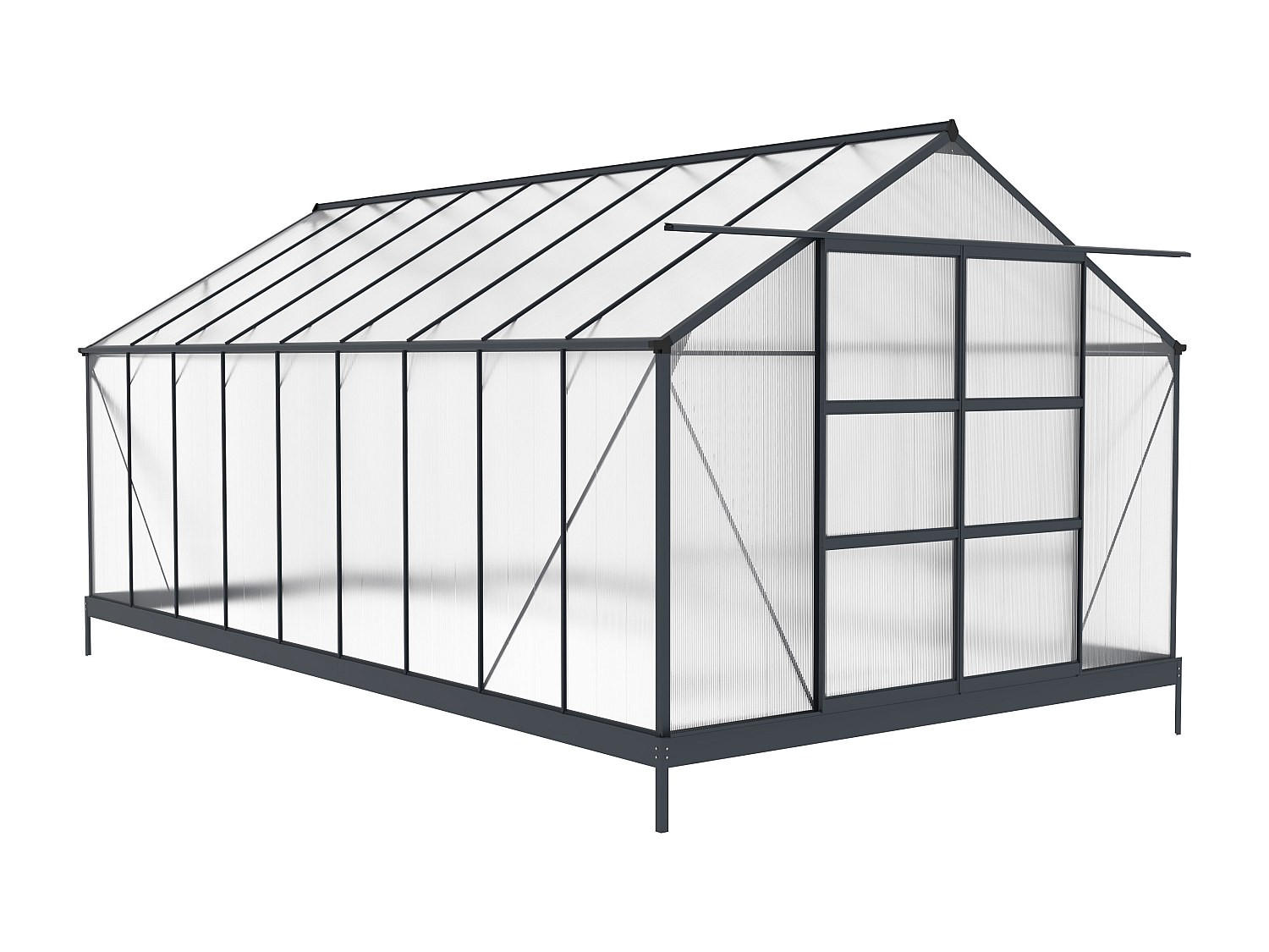 SELBSTTRAGENDES Gewächshaus - 303cm x 543cm - Polycarbonat - anthrazitgrau - IXORA - Anthrazit, Kunststoff (303/157/543cm) - Vente-Unique