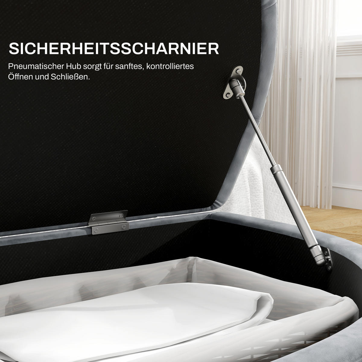 TRUHENBANK DE-07117 Samtoptik, Soft-Close Deckel Dunkelgrau - Dunkelgrau, Holz/Textil (46/42/120cm) - ComfortXL