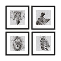 BILDER-SET mit Rahmen 4 x 30x30 cm Tiere schwarz weiß - Weiß, Holz (30/30cm) - artissimo