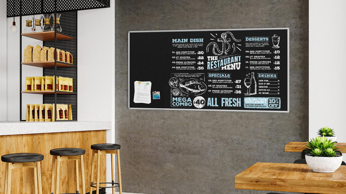 KREIDETAFEL Schwarze magnetische mit Alurahmen Premium EXPO 200x100cm - Schwarz, Metall (200/100/1.6cm) - ALLboards