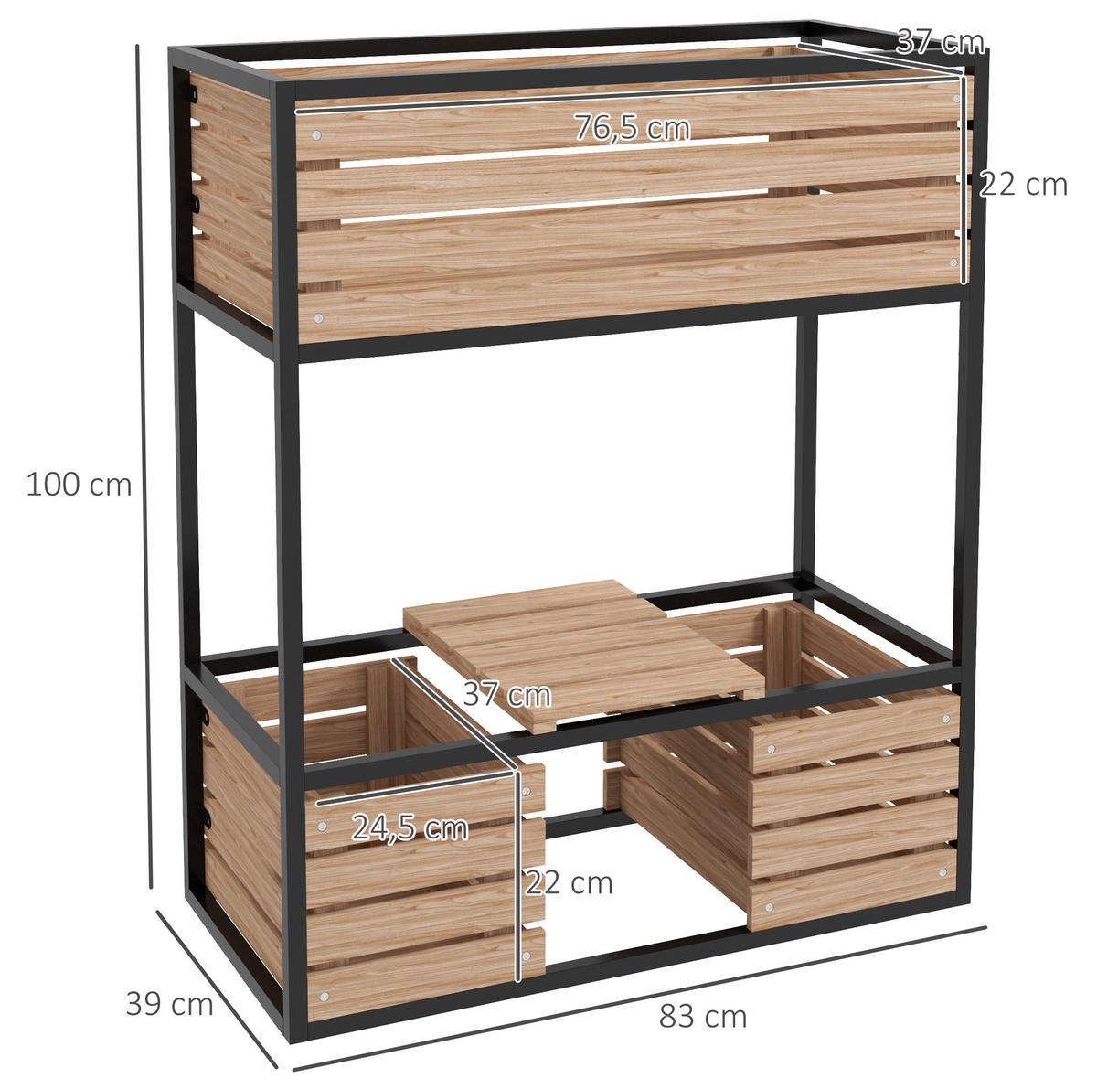 BLUMENKASTEN aus lackiertem Fichtenholz 83x39x100cm in Braun - Braun, Metall (39/100/83cm) - Modfu