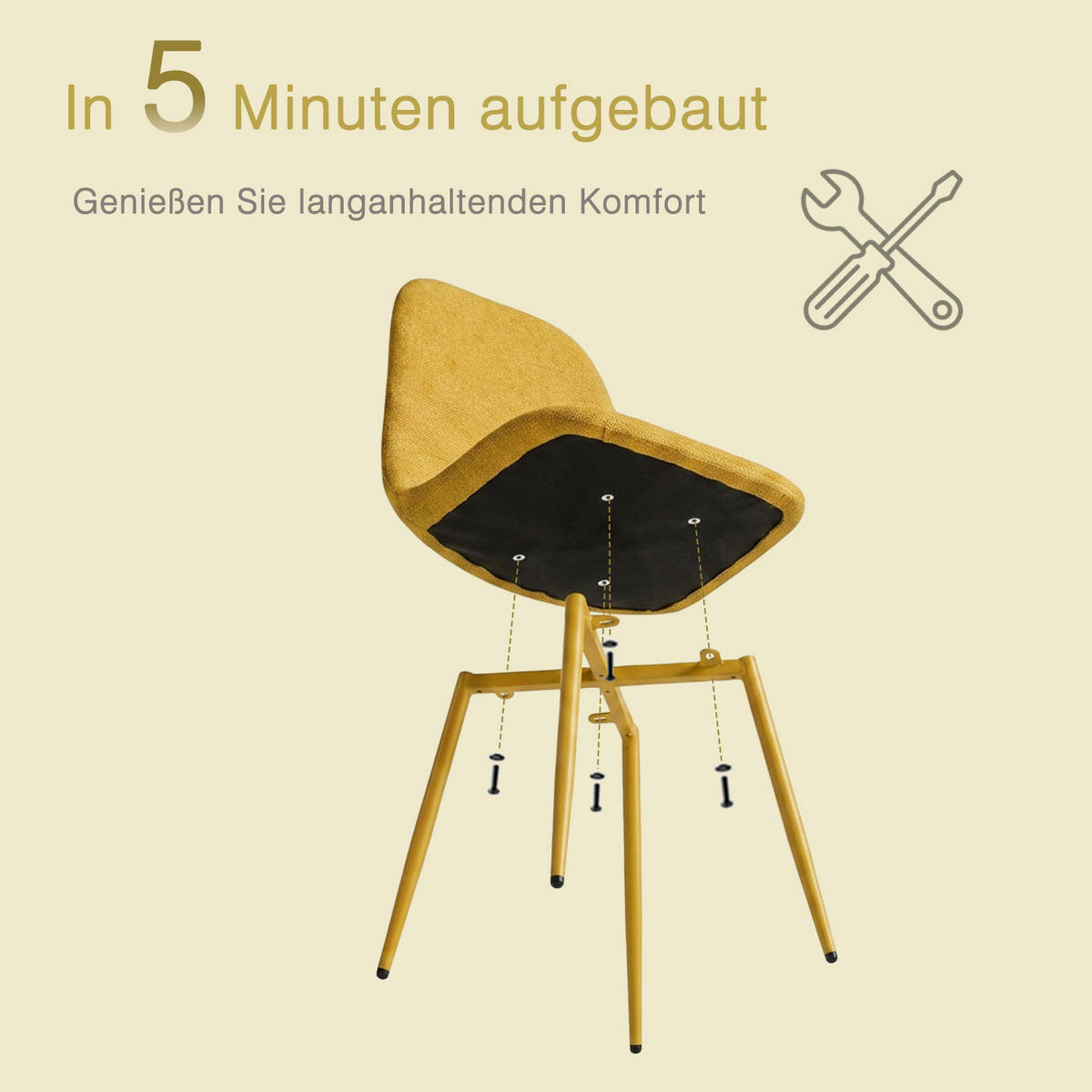 ESSZIMMERSTUHL 4er Set in Senfgelb mit Webstoffbezug - Gelb, Metall (40.5/85/41.5cm) - Meubles Cosy