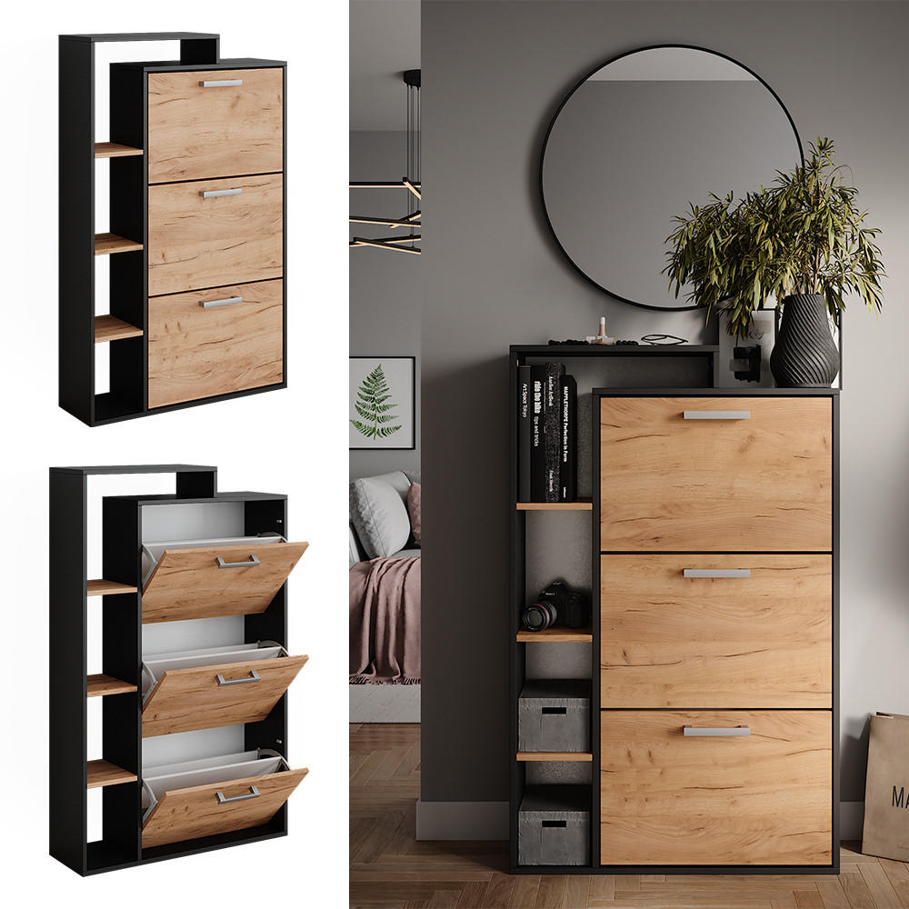 SCHUHKOMMODE Orlando Goldkraft Eiche 80 x 128.3 cm mit 3 Fächern - Eiche Wotan, Holzwerkstoff (80/128.3/24.2cm) - Vicco