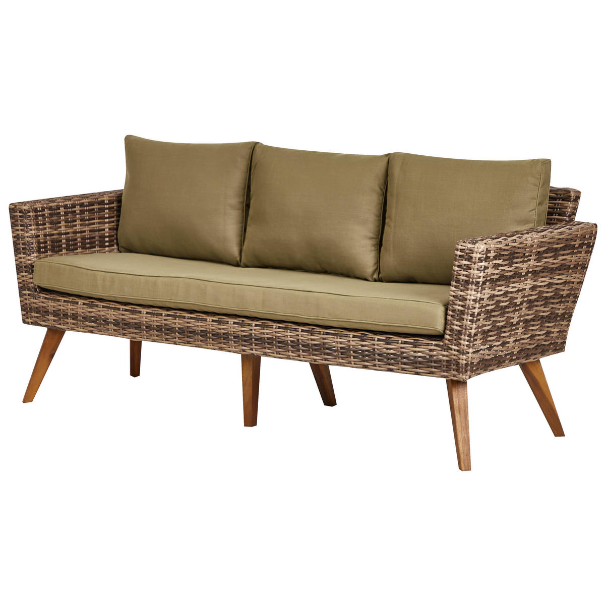 LOUNGE-SET 5-sitzer PE Rattan Olivgrün Vittoria - Beige/Dunkelbraun, Kunststoff - Beliani