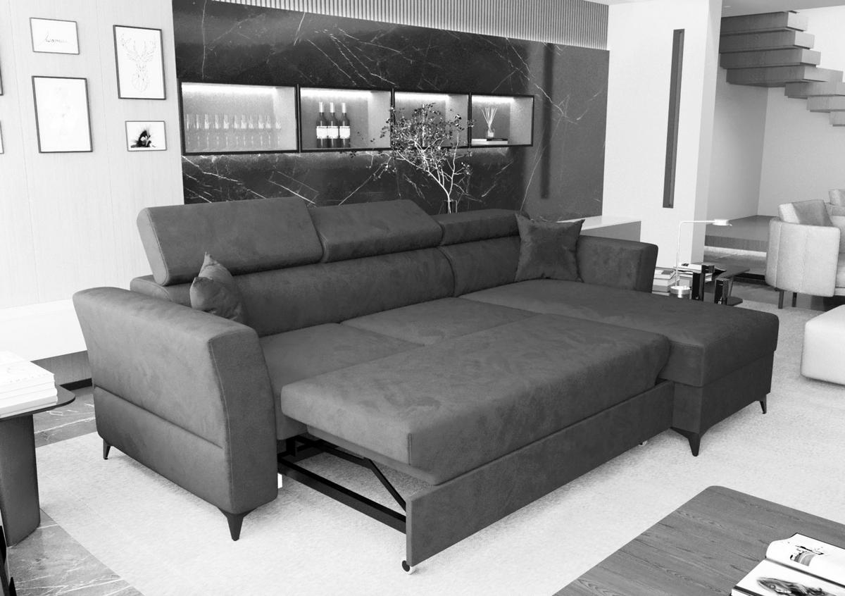 ECKSOFA L Form Ribella Grau 265/180/100 cm Rechts mit Schlaffunktion - Hellgrau/Schwarz, Textil/Metall (265/180cm) - AX Living