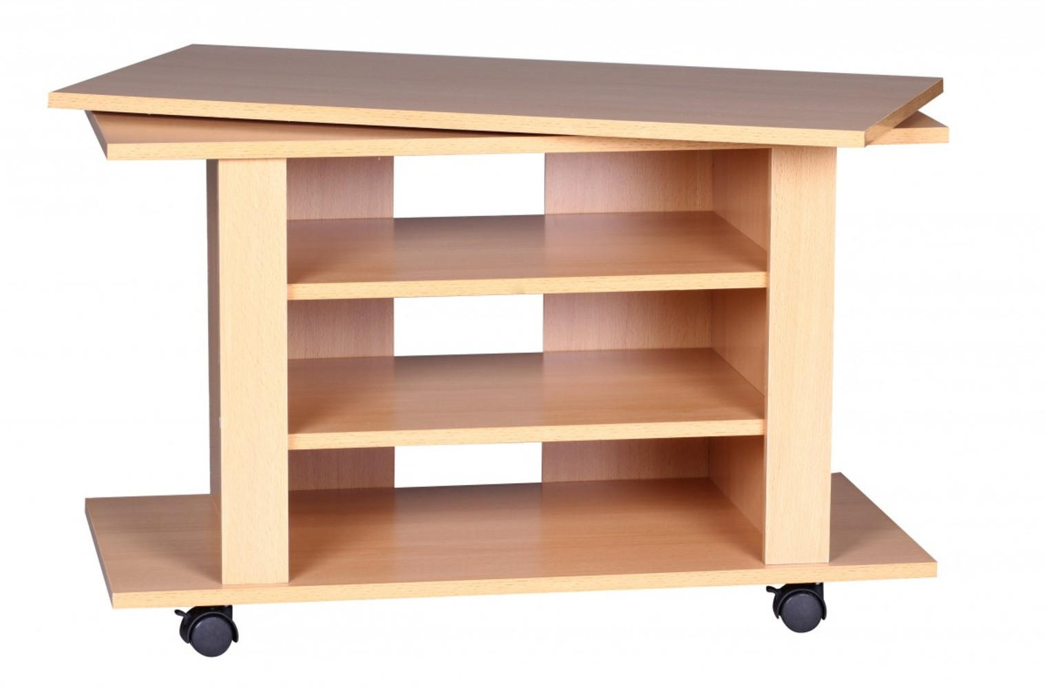 TV Board – Buchenholz drehbar rollbar 3 Ebenen - Schwarz/Braun, Holz/Kunststoff (38/75/51cm) - KADIMA DESIGN