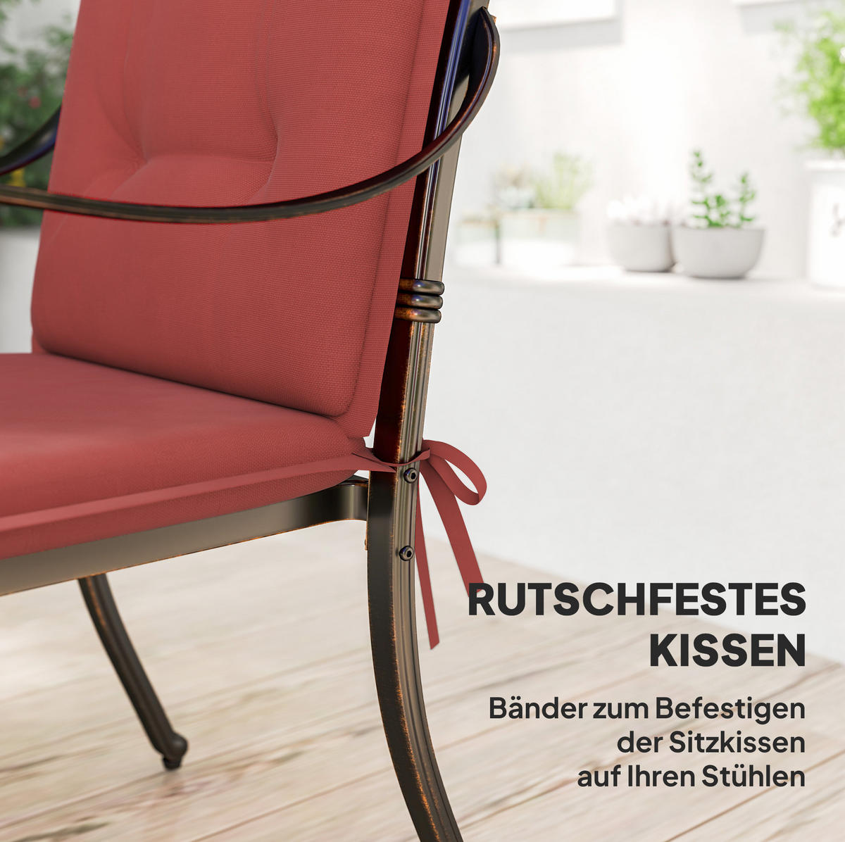 SESSELAUFLAGENSET 4er-Set aus Polyester 108x50x5 cm in Rot mit Bändern - Rot, Textil (50/5/108cm) - Modfu