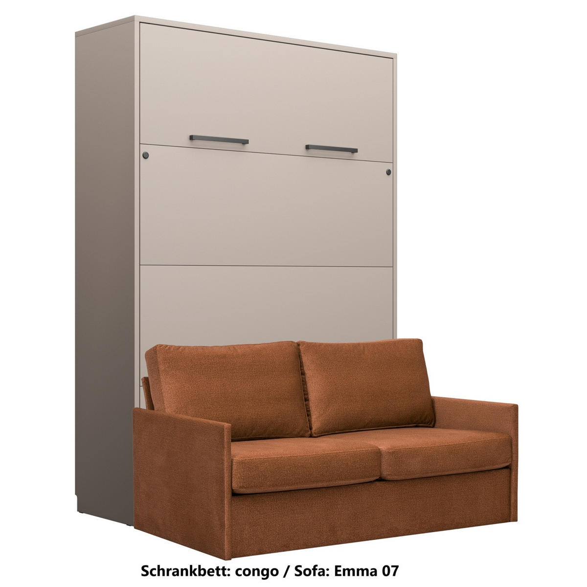 SCHRANKBETT Wandbett GN 140x200 congo mit LED & Sofa - Nussbraun - Nussbaumfarben/Grau, Holz/Holzwerkstoff (140/200cm) - QMM TraumMöbel
