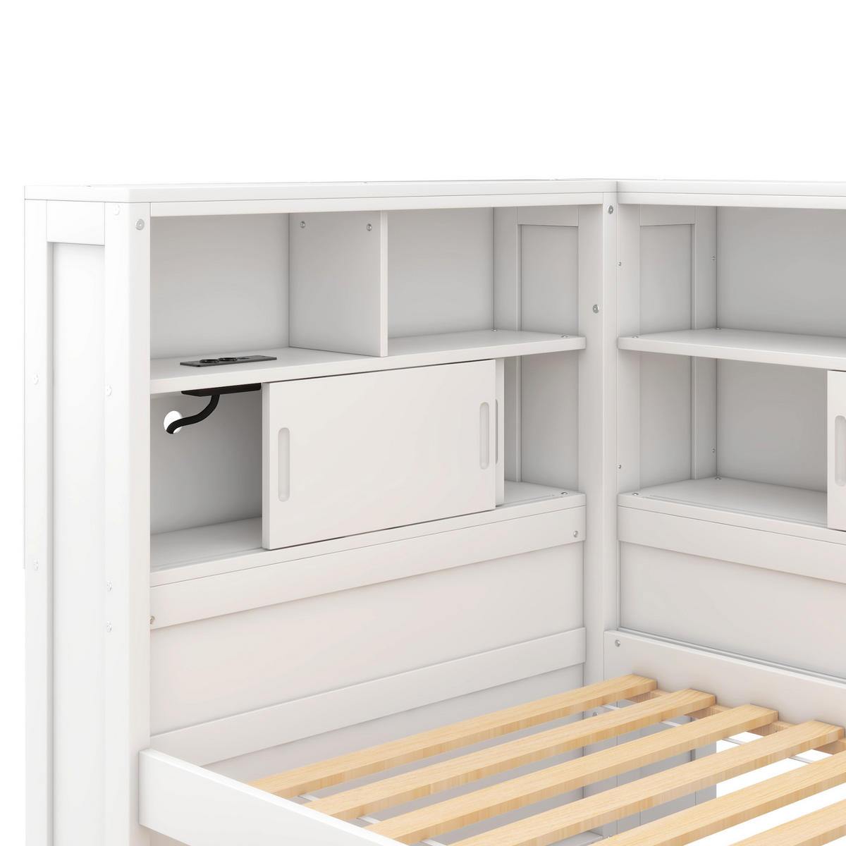 TAGEBETT 90x200cm Weiß Spanplatte Kinderbett Ausziehbett Staufach USB - Weiß, Holz (90/200cm) - FLIEKS