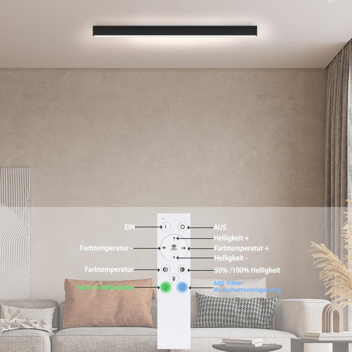 LED-DECKENLEUCHTE Werner 80/3.5/5.5 cm - Schwarz, Metall (80/3.5/5.5cm) - Nettlife
