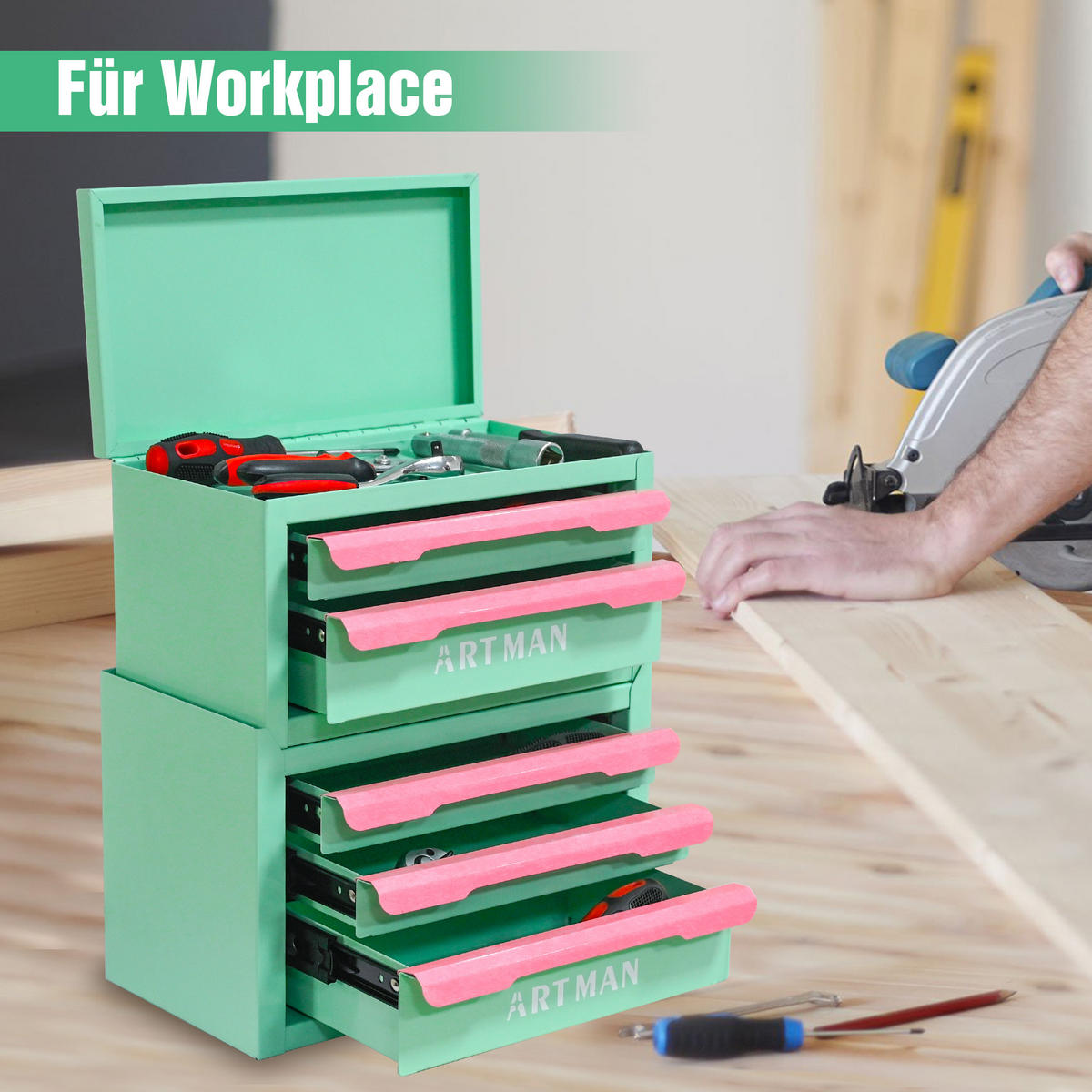 KOMBINATIONSETUI – Mintgrün und Pink, 2-stöckig und 3-stöckig - Multicolor, Metall (15.8/32/28.5cm) - DCA