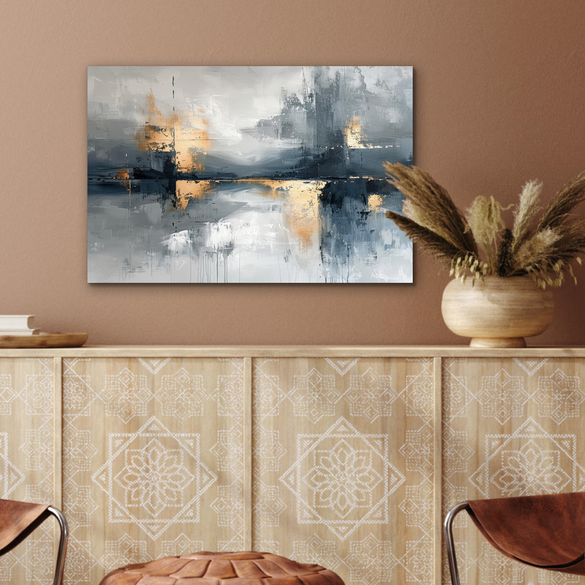 METALLBILD Kunst - Grau - Gold - Abstrakt 60x40 cm - Dunkelgrau, Metall (60/40cm) - MuchoWow