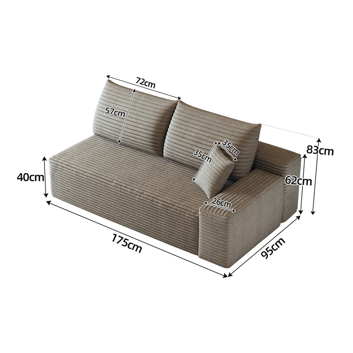 SOFAELEMENT DE-34721 rechte Chaiselongue Kamel - Sandfarben, Textil (95/83/175cm) - ComfortXL